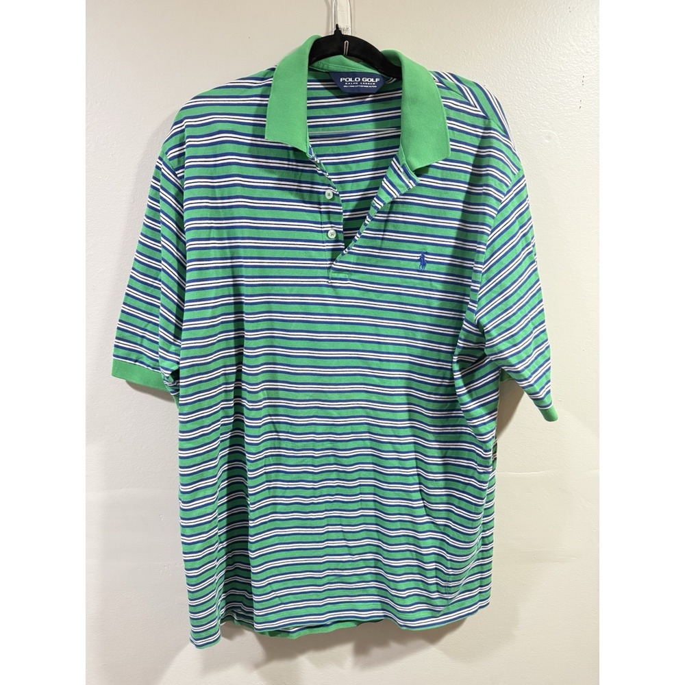 RALPH LAUREN POLO SPORT GREEN STRIPED POLO GOLF SHIRT COTTON SIZE XL 225